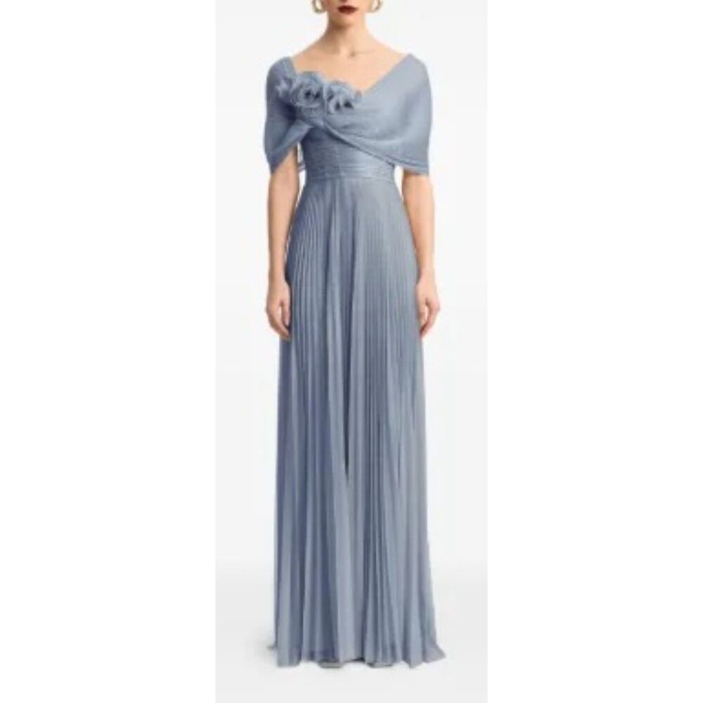 Gemy Maalouf Asymmetrical Draped Neckline Pleated Evening Gown Size 12